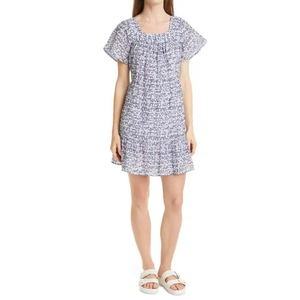 Rails Valentina Navy Camellia Floral Mini Dress Square Neck Blue Large